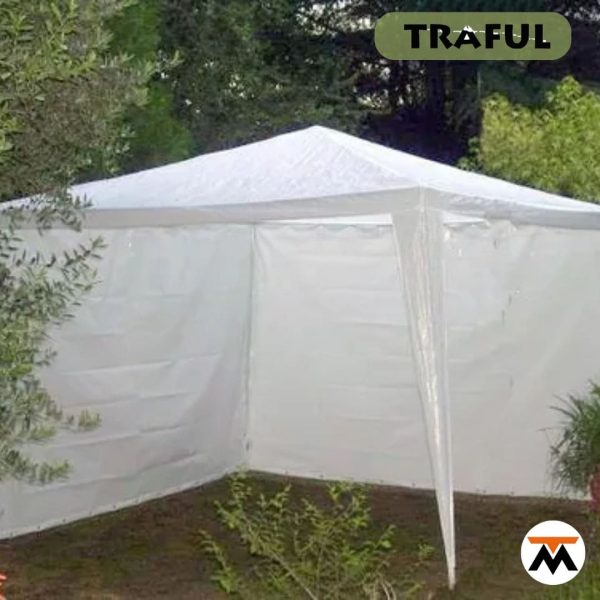 Gazebo Fijo de Rafia Blanca 2.4 x 2.4 m con Laterales