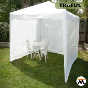 Gazebo Fijo de Rafia Blanca 2.4 x 2.4 m con Laterales