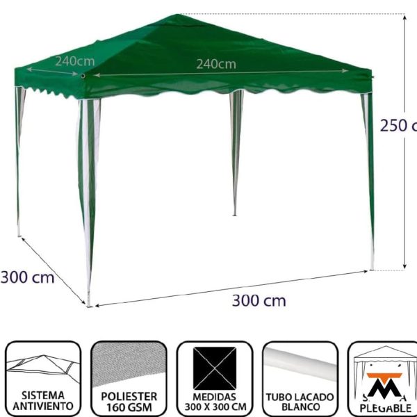 Gazebo Plegable 3 x 3 Impermeable